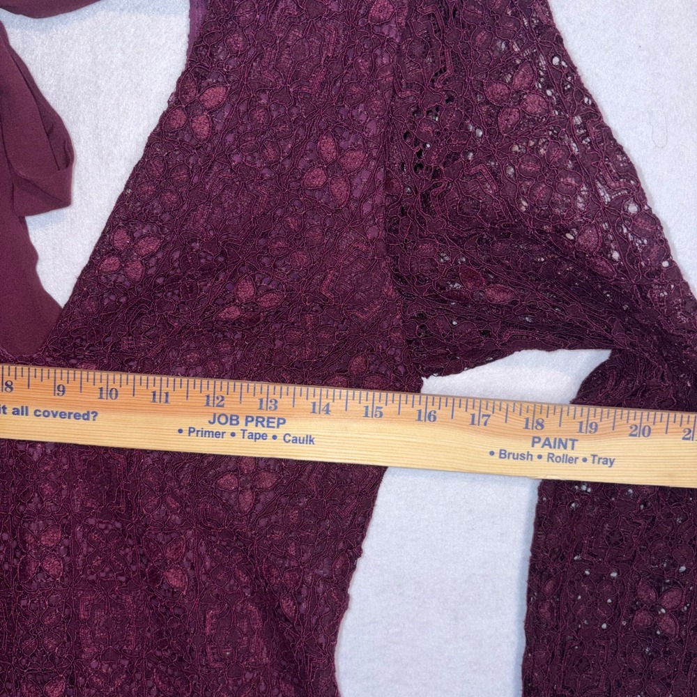 Free People Honey Honey mini dress Burgundy Lace V-Neck Open Back Long Sleeve - Picture 12 of 13